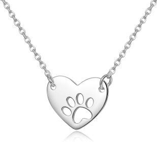 925 Sterling Silver Heart Necklace for Girls Womens Dog Paw Pendant Necklace Love Chain 16''+2''