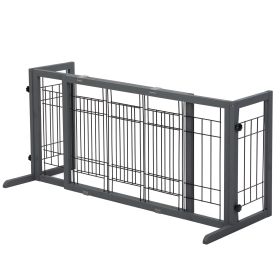 38"-71" Adjustable Wooden Pet Gate for Dogs, Indoor Freestanding Dog Fence for Doorways, Stairs, Gray