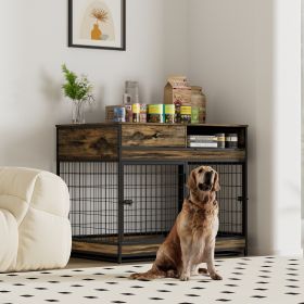 Furniture Dog Cage Crate with Double Doors. Antique Brown,38.78'' W x 27.36'' D x 32.17'' H.