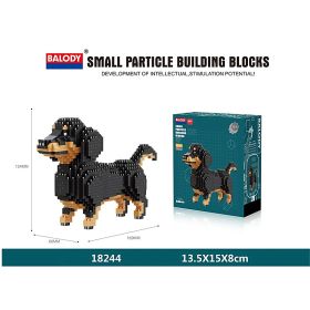 Cartoon Dog Building Blocks Mini Dachshund Poodle Doberman Model Children's Toy Gift Dog Pet Building Blocks (Color: 18244, size: With box)