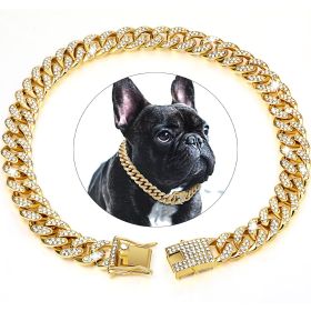 Dog Chain Crystal Artificial Diamondoid Dog Collar Walking Metal Chain Collar With Secure Buckle (Color: golden, size: 3XL)