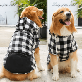 1pc Black Plaid Zip Pocket Pet Sweatshirt; Dog Clothes For Puppy And Cat; Pet Apparel (Color: Black, size: 4XL)