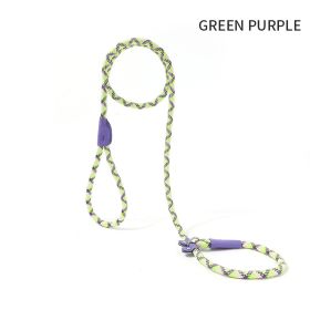 Dog Rope Pet Pulling Rope Puppy Strap Traction Rope Heavy Duty Belt Large Dog Leash Dog Collar Strap Dog Training Pet Harness Hands-Free Leash For Sma (Color: Green Purple, size: 1.8x0.6)