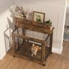 Furniture Style Dog Crate Side Table on Wheels with Double Doors and Lift Top. Rustic Brown, 31.50'' W x 22.05'' D x 25'' H.